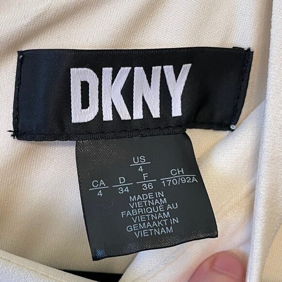 DKNY 4 black white fitted dress colorblock contemporary Corpcore midi pencil - Picture 4 of 7